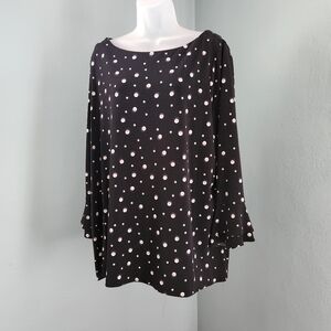 Charter Club 3X Black Blouse with White Polka Dots